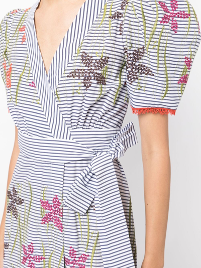 Shop Silvia Tcherassi Floral-embroidered Striped Midi Dress In White