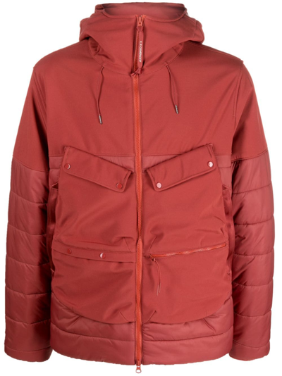 Shop C.p. Company Goggle-detail Padded Hooded Jacket In Red