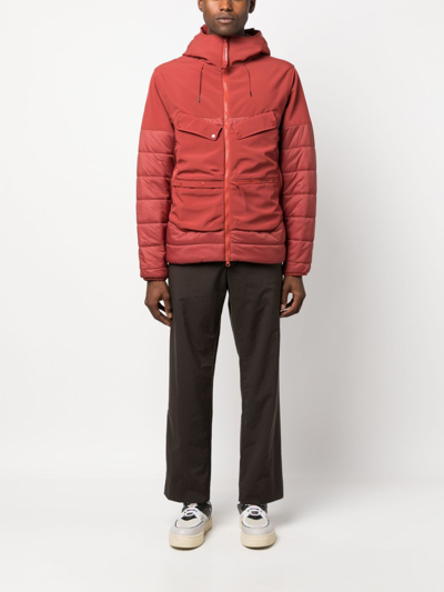 Shop C.p. Company Goggle-detail Padded Hooded Jacket In Red