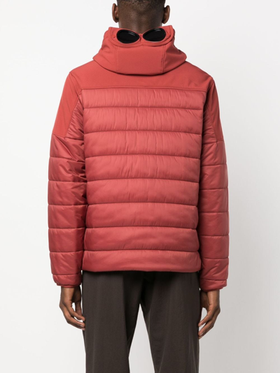 Shop C.p. Company Goggle-detail Padded Hooded Jacket In Red