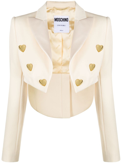Shop Moschino Heart-embellished Cropped Jacket In White