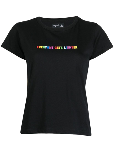 Shop Agnès B. Slogan-print Jersey T-shirt In Black