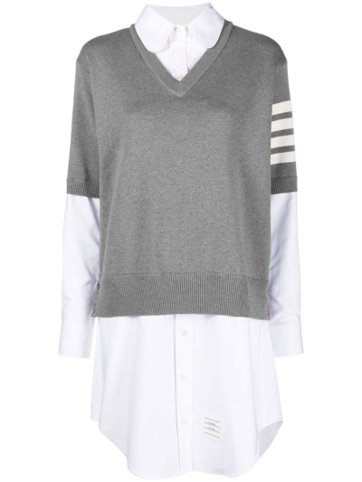 Shop Thom Browne Stripe-detail Poplin Dress In Grey