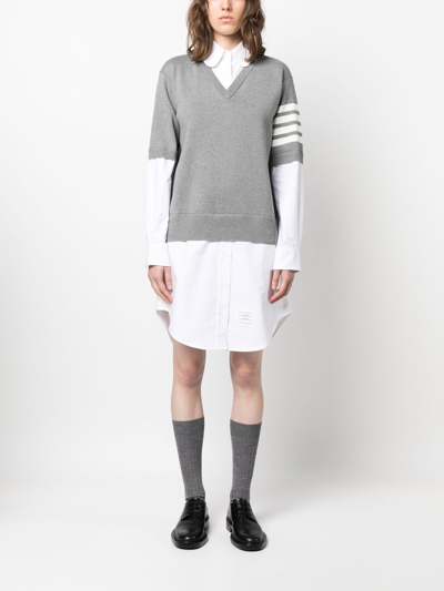 Shop Thom Browne Stripe-detail Poplin Dress In Grey