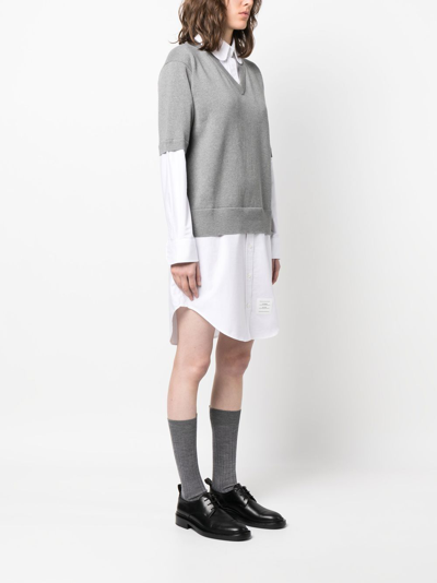 Shop Thom Browne Stripe-detail Poplin Dress In Grey