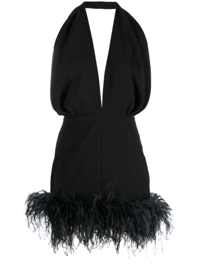 Shop 16arlington Isolde Feather-trim Minidress In Black