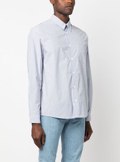 Shop Apc Striped Cotton Shirt In Blue