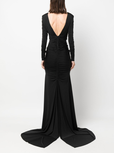 Shop Alex Perry V-neck Ruched Gown In Black