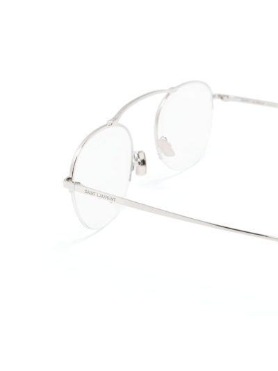 Shop Saint Laurent Logo-engraved Round-frame Glasses In Silver