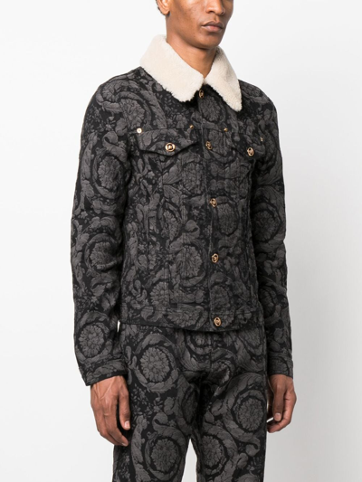 Versace Barocco-jacquard Denim Jacket In Black