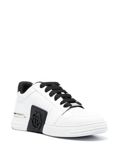 Shop Philipp Plein Logo-embossed Leather Sneakers In White