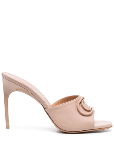 Shop Off-white Paperclip-detail 115mm Leather Sandals In Neutrals