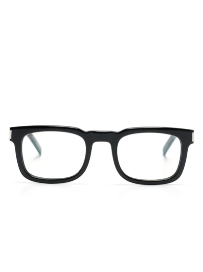 Shop Saint Laurent Logo-engraved Square-frame Glasses In Black