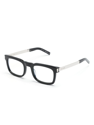 Shop Saint Laurent Logo-engraved Square-frame Glasses In Black