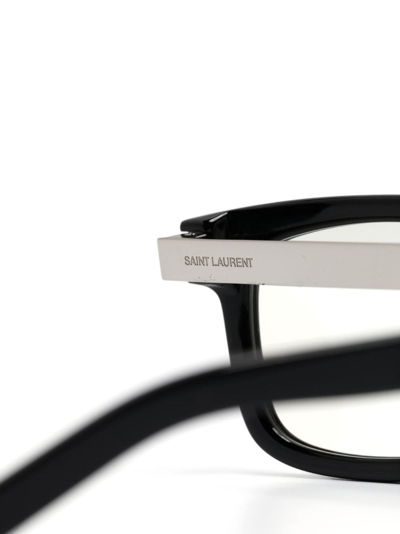Shop Saint Laurent Logo-engraved Square-frame Glasses In Black