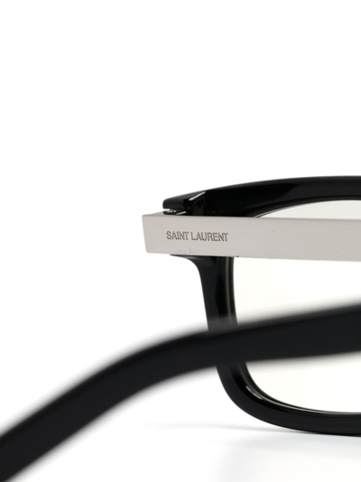 Saint Laurent Logo-engraved Square-frame Glasses In Black