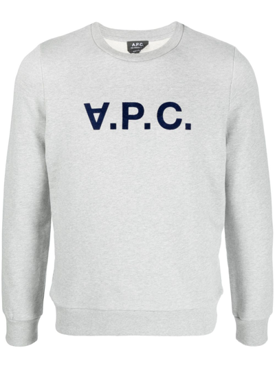 Shop A.p.c. Logo-print Cotton Sweatshirt In Grey