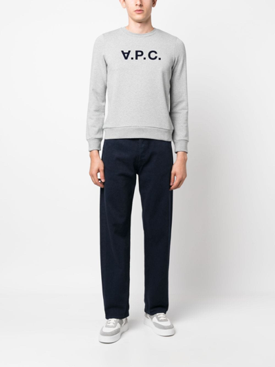 Shop Apc Logo-print Cotton Sweatshirt In Grey