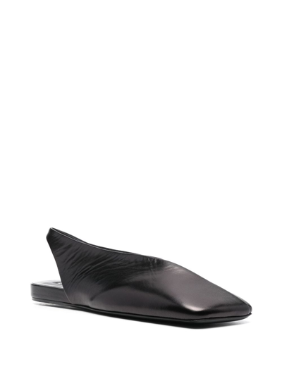 Jil Sander Black Leather Slingback Ballet Flats In Black
