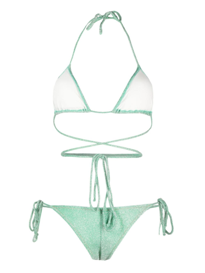Shop Reina Olga Miami Lurex Bikini Set In Green