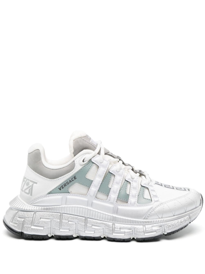 Shop Versace Trigreca Leather Sneakers In White