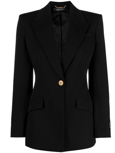 Shop Versace Single-breasted Wool Blazer In Black