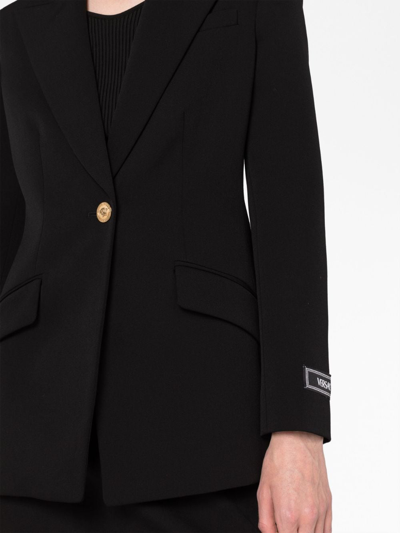 Shop Versace Single-breasted Wool Blazer In Black