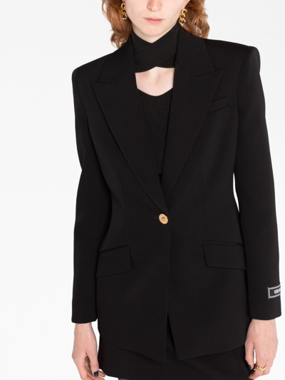 Shop Versace Single-breasted Wool Blazer In Black