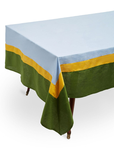 Shop La Doublej Rainbow Linen Tablecloth In Blue