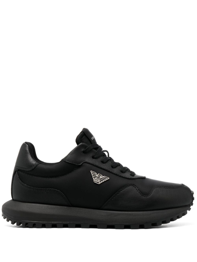 Shop Emporio Armani Logo-charm Lace-up Sneakers In Black
