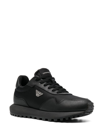 Shop Emporio Armani Logo-charm Lace-up Sneakers In Black