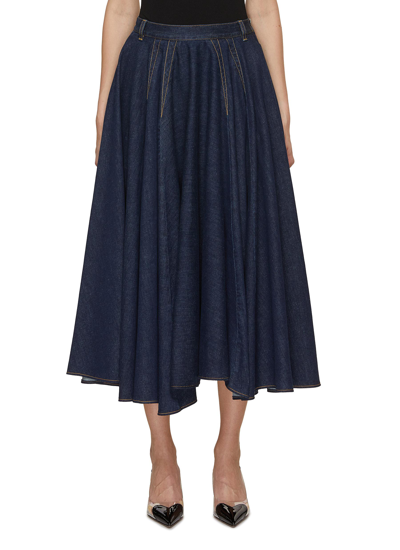 Shop Alaïa Flared Denim Midi Skirt In Blue
