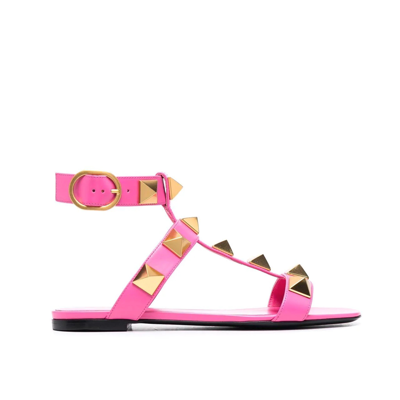 Shop Valentino Roman Stud Leather Sandals In Pink