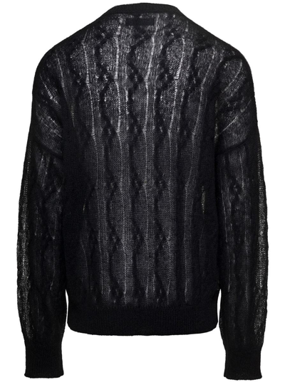 Shop Amiri Black Semi-sheer Knit Sweater With Arts District Logo Print In Wool And Alpaca Blend Man