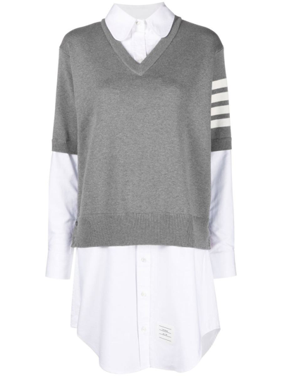 Shop Thom Browne Stripe-detail Poplin Dress In Med Grey