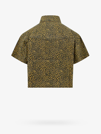 Saint Laurent Warped Leopard Print Short Sleeve Crop Snap-up Shirt