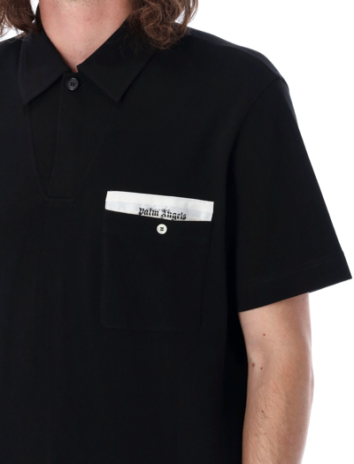 Shop Palm Angels Sartorial Tape Pocket Polo In Black/white