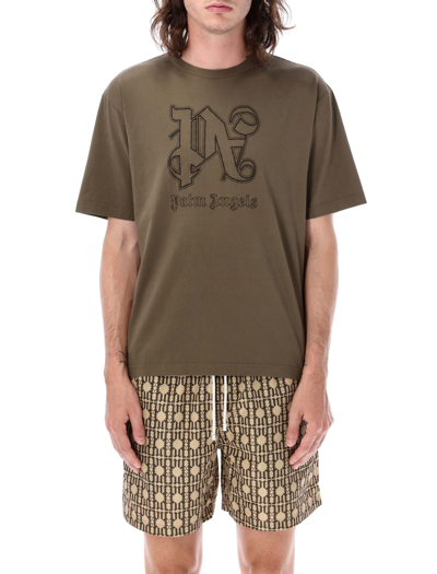 Shop Palm Angels Pa Monogram T-shirt In Brown/black