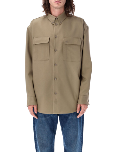 Shop Off-white Emb Drill Overshirt In Beige