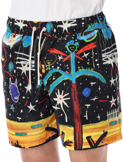 Shop Palm Angels Starry Night Swimshorts In Black Multi