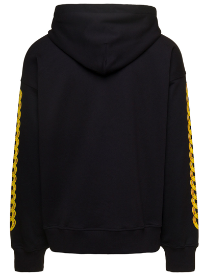 Shop Versace Jeans Couture Hoodie With Printed Logo And Chain Motif In Black Cotton Man