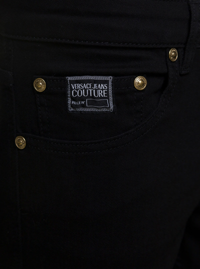 Shop Versace Jeans Couture Black Skinny Jeans With Logo In Cotton Denim Man