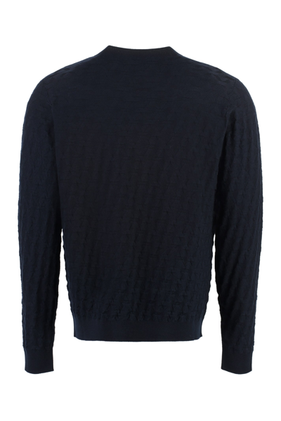 Shop Giorgio Armani Virgin Wool Crew-neck Sweater In Blue