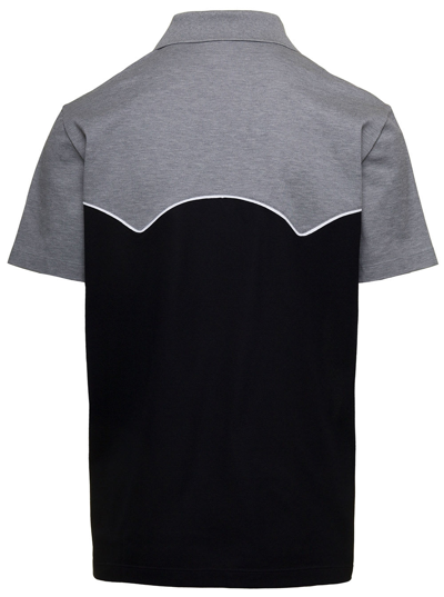 Shop Versace Bicolor Polo With Embroidered Logo In Black And Grey Cotton Man