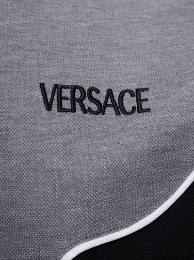 Shop Versace Bicolor Polo With Embroidered Logo In Black And Grey Cotton Man