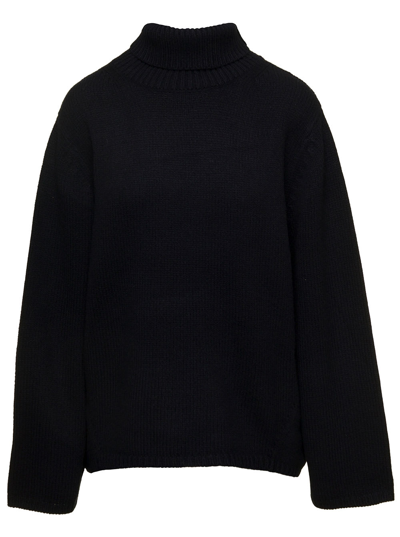 Shop Totême Oversized Black Sweater With Turtleneck In Wool Blend Woman
