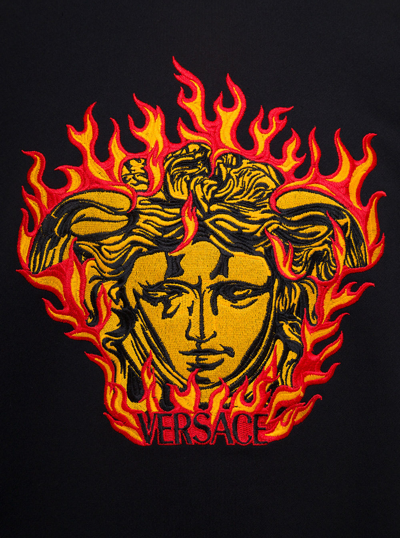 Shop Versace Black Crewneck Sweatshirt With Medusa Print In Cotton Man