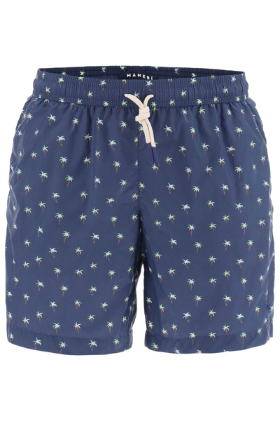 Shop Manebi Printed Swim Trunks In Light Blue (blue)