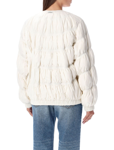 Shop Chloé Quilted Down Jacket In Biege White
