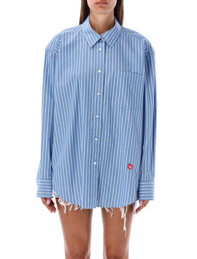 Shop Alexander Wang T Apple Boyfriend Shirt In Blue/white